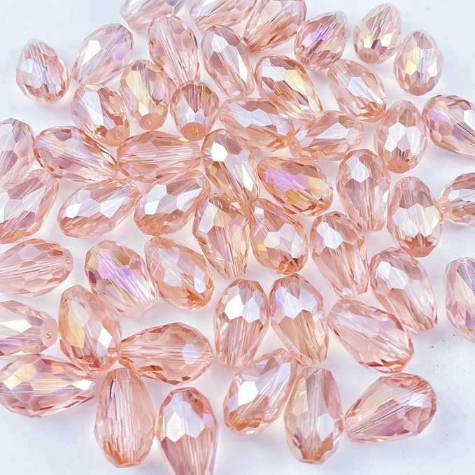200pcs 4x6mm Teardrop Crystal Glass Beads Vertical Hole Faceted Glass Teardrop Spacer Beads for Bracelets Necklace Earring DIY Jewelry Making Craft(Pink AB)