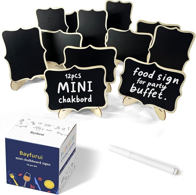 12pcs Mini Chalkboard Signs with Stand,Food Labels for Party Buffet, Food Tag/Name Card for Wedding Table, Name Tag Drink Labels Taco/Candy Bar/Bake Sale Food Sign, Catering Supplies Buffet Display