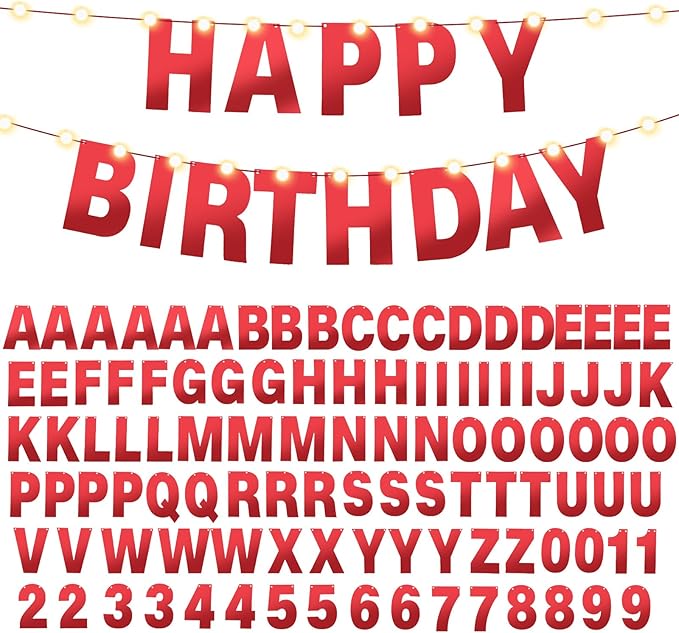 TaoBary 112 Pcs DIY Letter Kit Glitter Customizable Banner Letters Include 107 Letters and Numbers 3 Rope and 2 Needles for Birthday Halloween Christmas Wedding Valentine Party Decor(Bright Red)