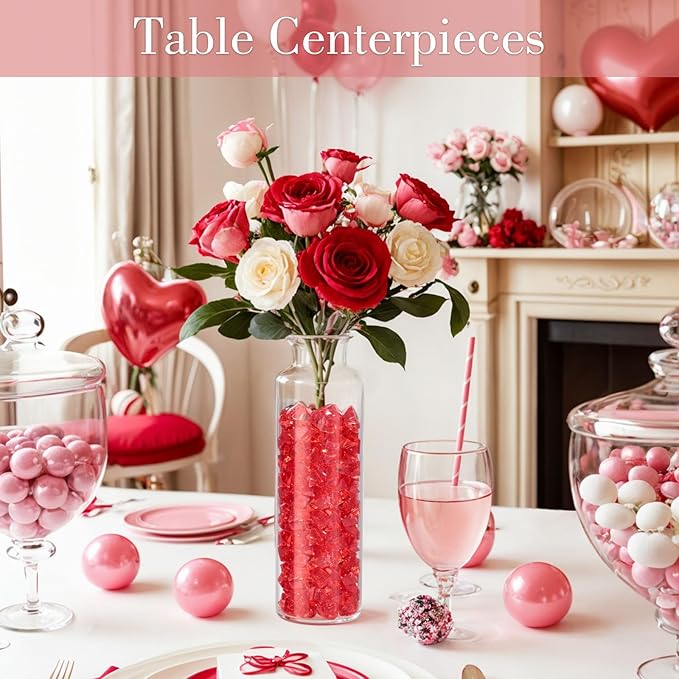 DomeStar Red Fake Ice Rocks, 150PCS Acrylic Gems Crystals Plastic Diamonds Centerpiece for Vase Fillers Wedding Party Table Scatter Decorations