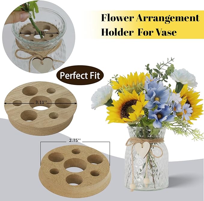 Leftover Faux Flowers in vase,Table centerpieces for Dining Room,Blue-Yellow Sunflower Flower centerpieces for Tables