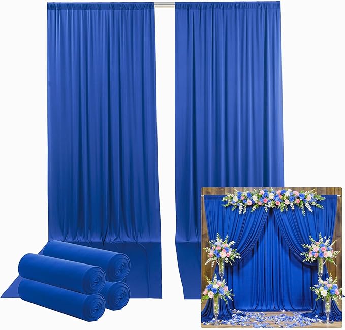 20ftx12ft Wrinkle Free Royal Blue Backdrop Curtain, 4 Panels 12FT Height Royal Blue Wedding Backdrop Drapes, Silky Polyester Back Drop Cloth for Birthday Photography Background Party Backdrop Draping