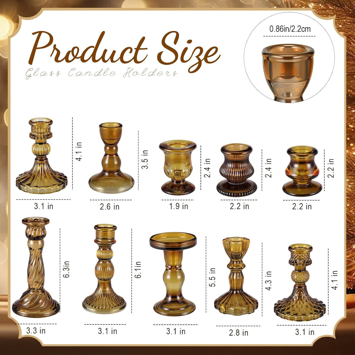 Mumufy 10 Pcs Glass Taper Crystal Candle Holders,Classic,Brown