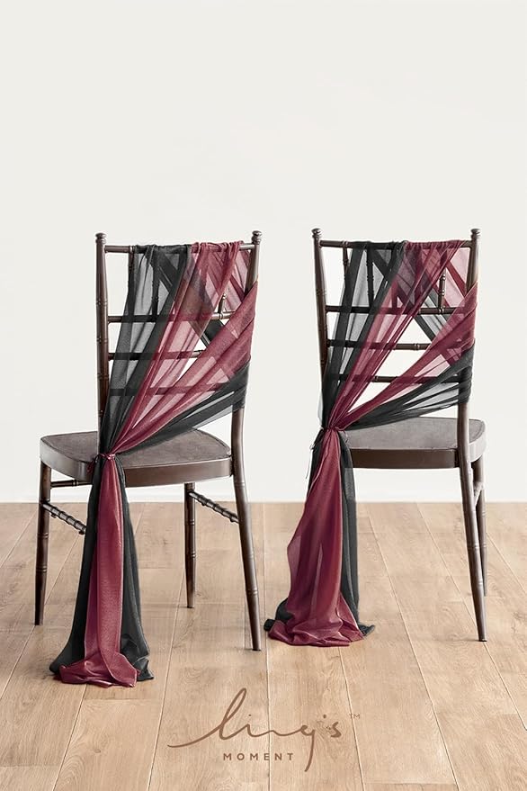 Ling's moment Wedding Chiffon Chair Sashes Cover Aisle Decorations Draping Fabric Wrinkle-Free with Tie 16 Pcs for Party Ceremony Reception Floral Arrangement Banquet Outdoor Decor