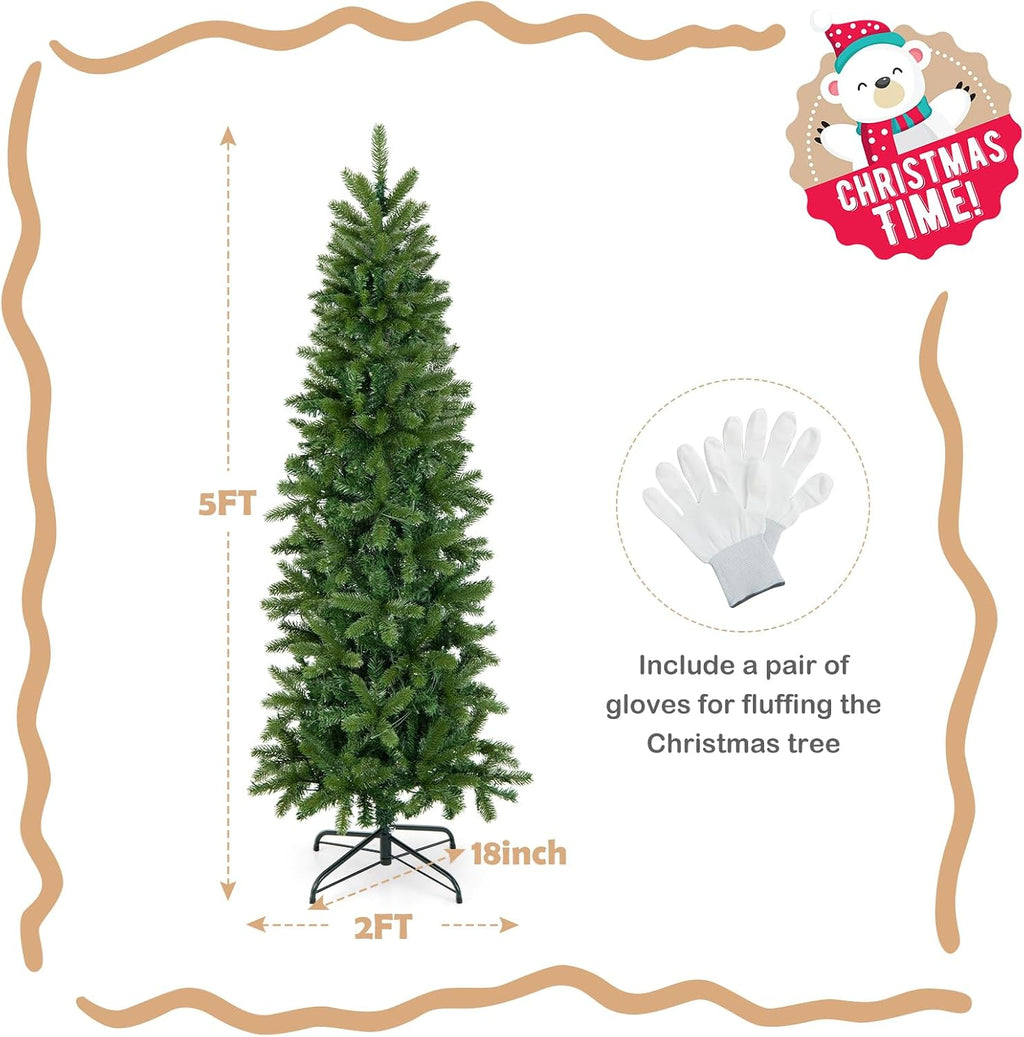 goplus 5ft pre-lit pencil christmas tree with 180 on a desk or shelf