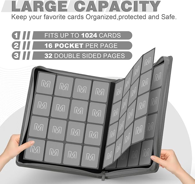 Premium Card Binder 16 Pocket,Trading Card Binder Holds up to 1000+Cards Sturdy Card Collection Album, Card Holder Folders for MTG, TCG, Game Cards & Sports Cards