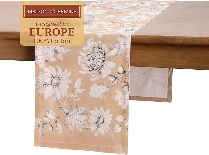 Maison d' Hermine Table Runner 100% Cotton Single Layer Table Runners 108 inches Long for Thanksgiving Christmas Decorations Home Kitchen Dining Party Wedding (Pretty Autumn, 14.5" x 108")
