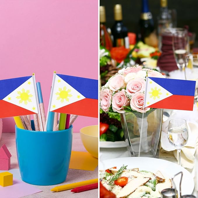 Philippines Flag Filipino Flag, Small Mini Handheld Philippines Flags on Stick, Ideal for Party Parades Sports Events Patriotic Festival Decorations