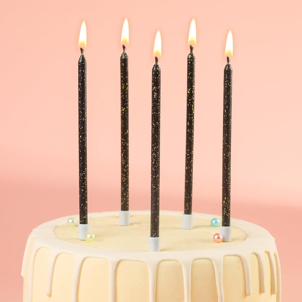 36-Count Black Glitter Long Thin Birthday Candles, Cake Candles, Birthday Parties, Wedding Decorations, Party Candles