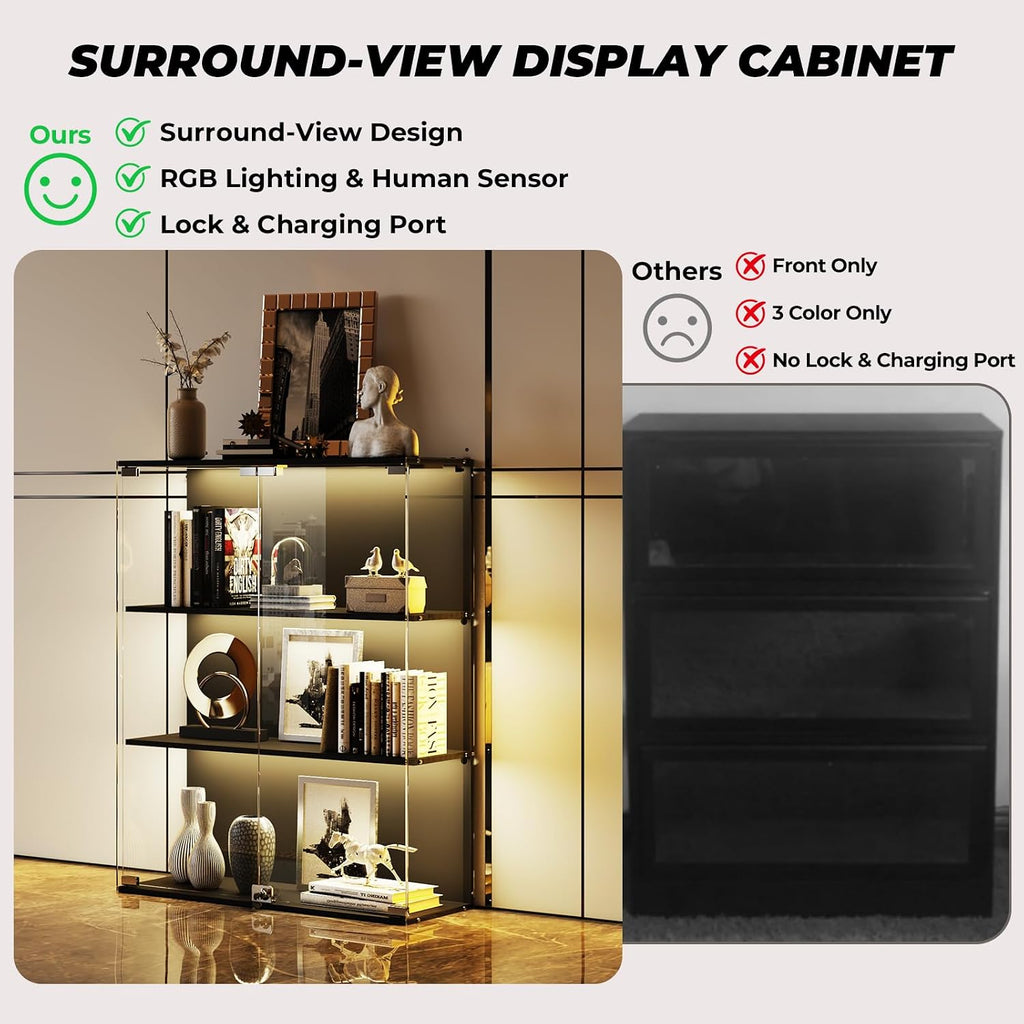 versiontech. glass display cabinet with rgb led lights, package contents