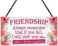 Rustic Wooden Signs Friendship Always Remember That if You Fall, I Will Pick You Up After I Finish Laughing Wood Plaque Sign Wall Art Decor Kitchen Cafe Pub Decor Gift 6x12 INCH