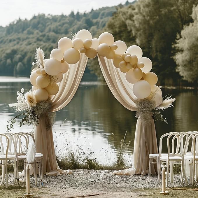 Wokceer Wedding Arch Draping Fabric Nude 3 Panels 28.7" x 20FT Sheer Drapes Backdrop Arch Draping Fabric for Wedding Ceremony Birthday Party Bridal Shower Decoration