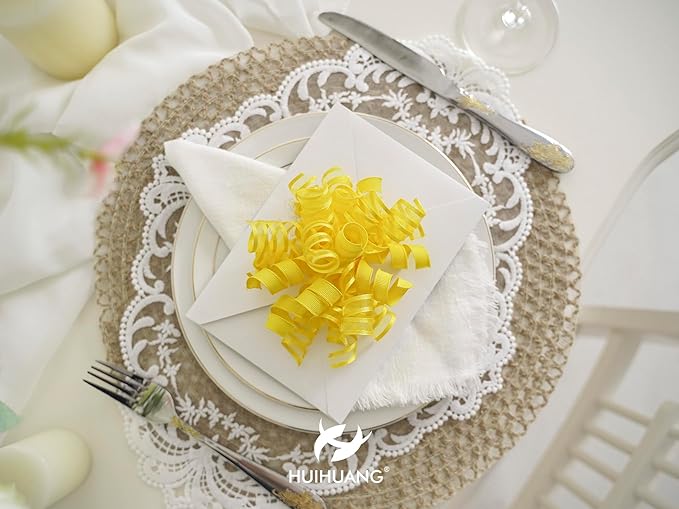 HUIHUANG Yellow Present Bows Gift Wrap Accessory Curly Ribbon Gift Bows 5 inch x 8 Counts Stick On Bows for Gift Wrapping, Paper Bag, Birthday Party Favors, Bridal Shower Wedding Decoration