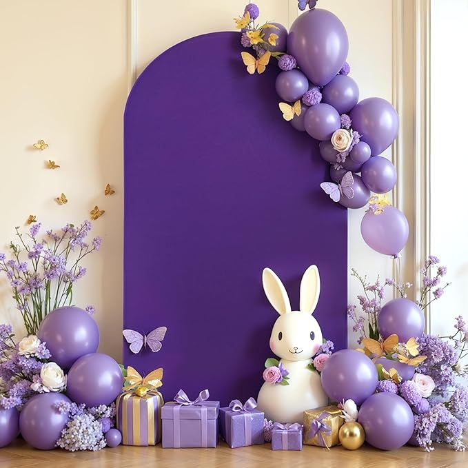 6FT Purple Arch Backdrop Cover - Polyester Fitted Wedding Arch Stand Covers Round Top Chiara Arch Backdrop Cover for Birthday Party Banquet Photo Background Decoration