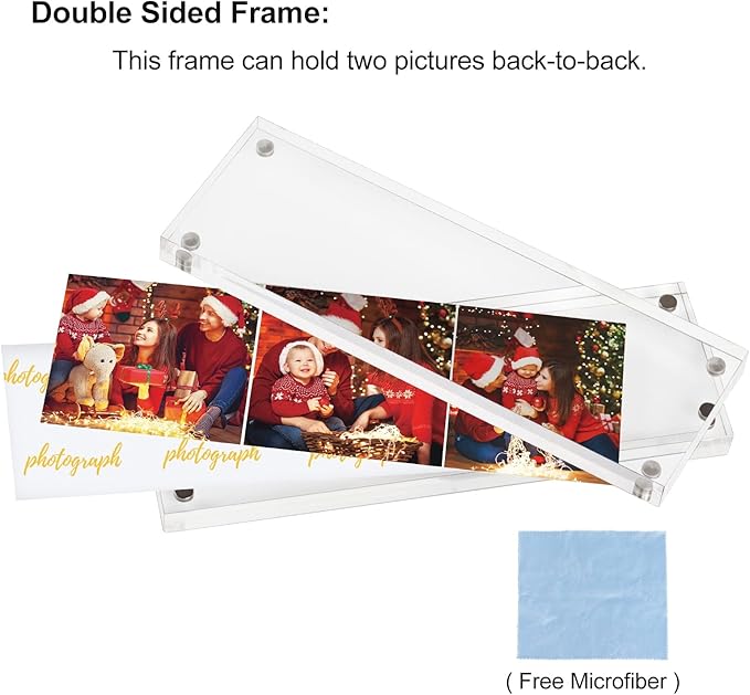 Boxalls 2x6 Inches Acrylic Picture Frames - 5 Pack, Clear Frameless 2x6 Photo Frames with Magnetic, Double Sided Transparent Desktop Frame (5 Pack)