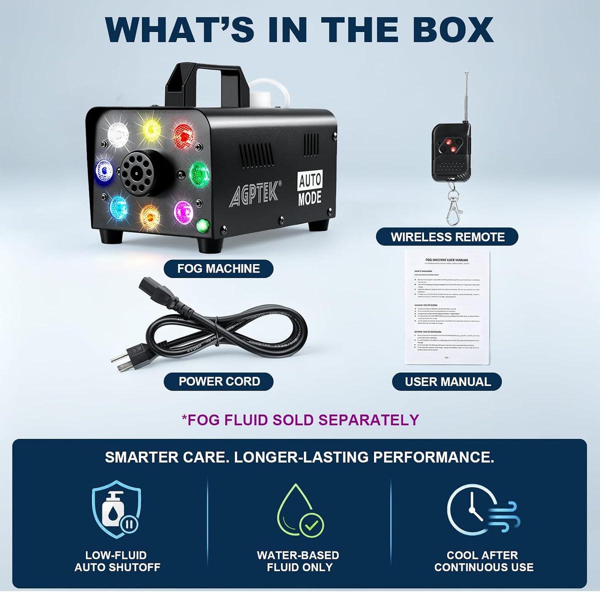 AGPTEK Fog Machine, 500W RGB LED Smoke Machine, Low Fluid Auto Shutoff