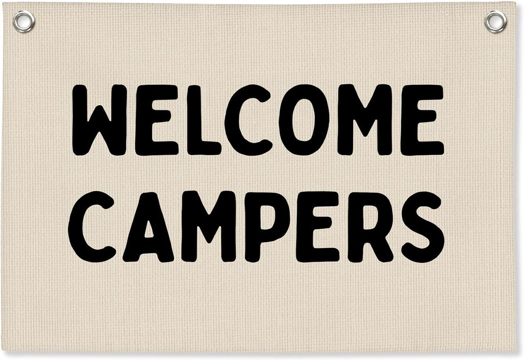 Camp Banner, Welcome Campers Camping Classroom Decor, Summer Camp Decor, Camping Flag Party Banner Decoration, Classroom Bedroom Nursery Playroom Toddler Decoration 30x20 Inch