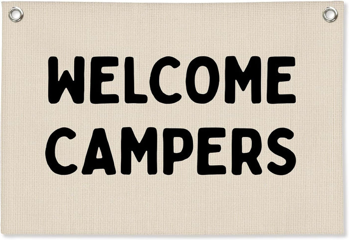 Camp Banner, Welcome Campers Camping Classroom Decor, Summer Camp Decor, Camping Flag Party Banner Decoration, Classroom Bedroom Nursery Playroom Toddler Decoration 30x20 Inch