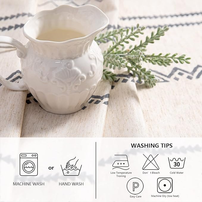 MYSKY HOME Boho Rectangle Tablecloth 60x120 Inches Linen Farmhouse Tablecloth Waterproof Decorative Fabric Table Cloth for Kitchen Dining Bohemian Tablecloth for 8 Feet Table, Grey Tablecloth
