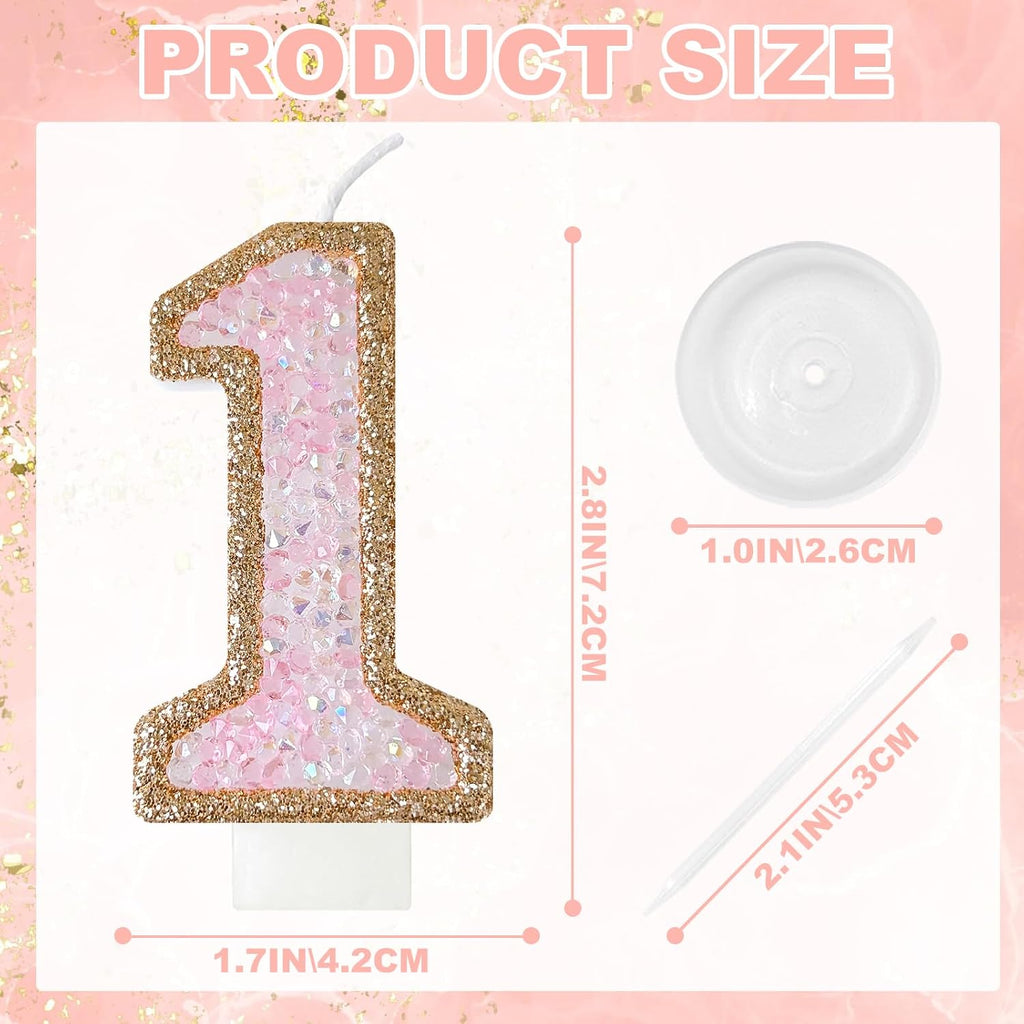 Minyu Iridescent Rhinestone Number Candles, Shimmering Sequins for Birthday Cake Decorations, Suitable for Birthdays, Anniversaries, Wedding Celebrations, and Dessert Table setups. (1, F)