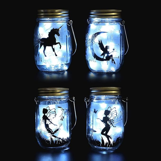 VOOKRY 6 Pack Solar Mason Jar Lights, 30 LED Mason Jar Lids Waterproof Firefly Fairy String Lights with 6 Hangers(No Jars), for Outdoor Patio Garden Yard Lawn Party Wedding Decoration - Cool White