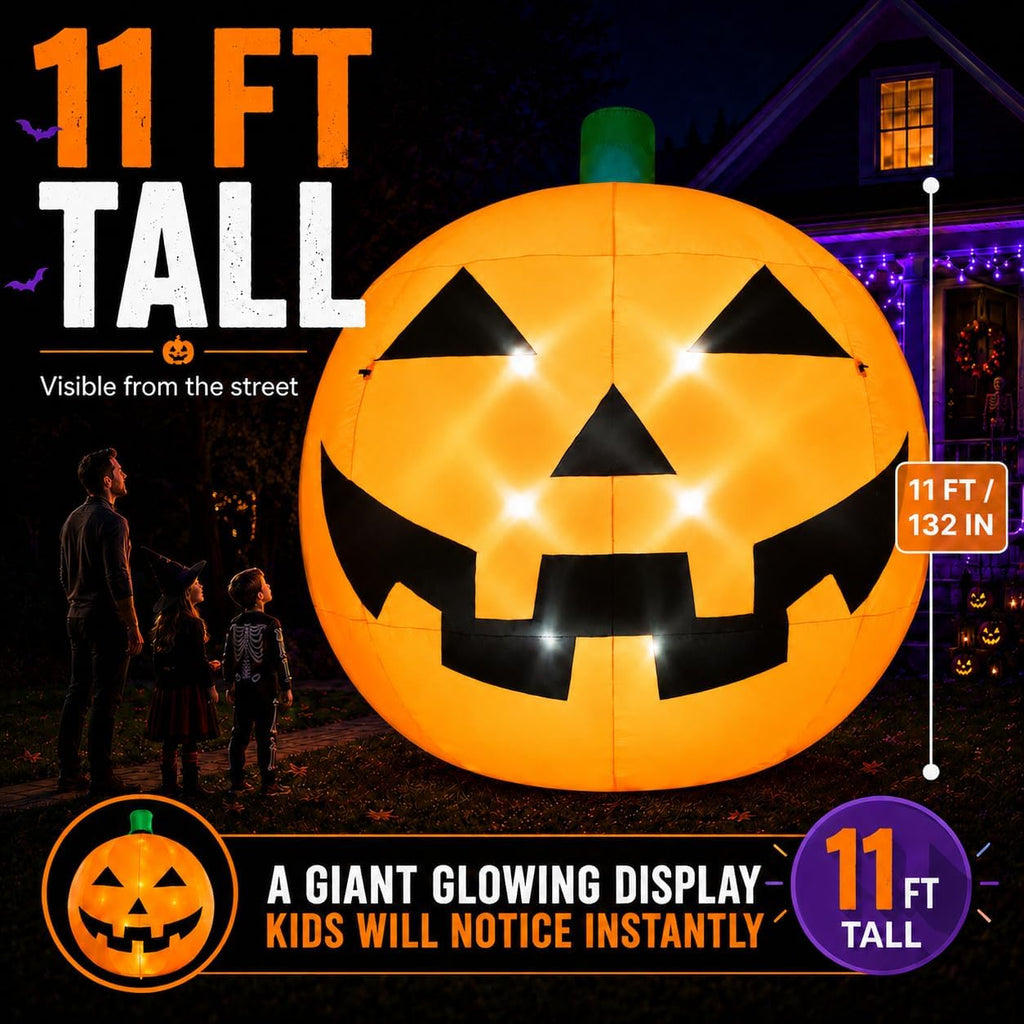 11ft giant halloween inflatable pumpkin with led lights shown in use