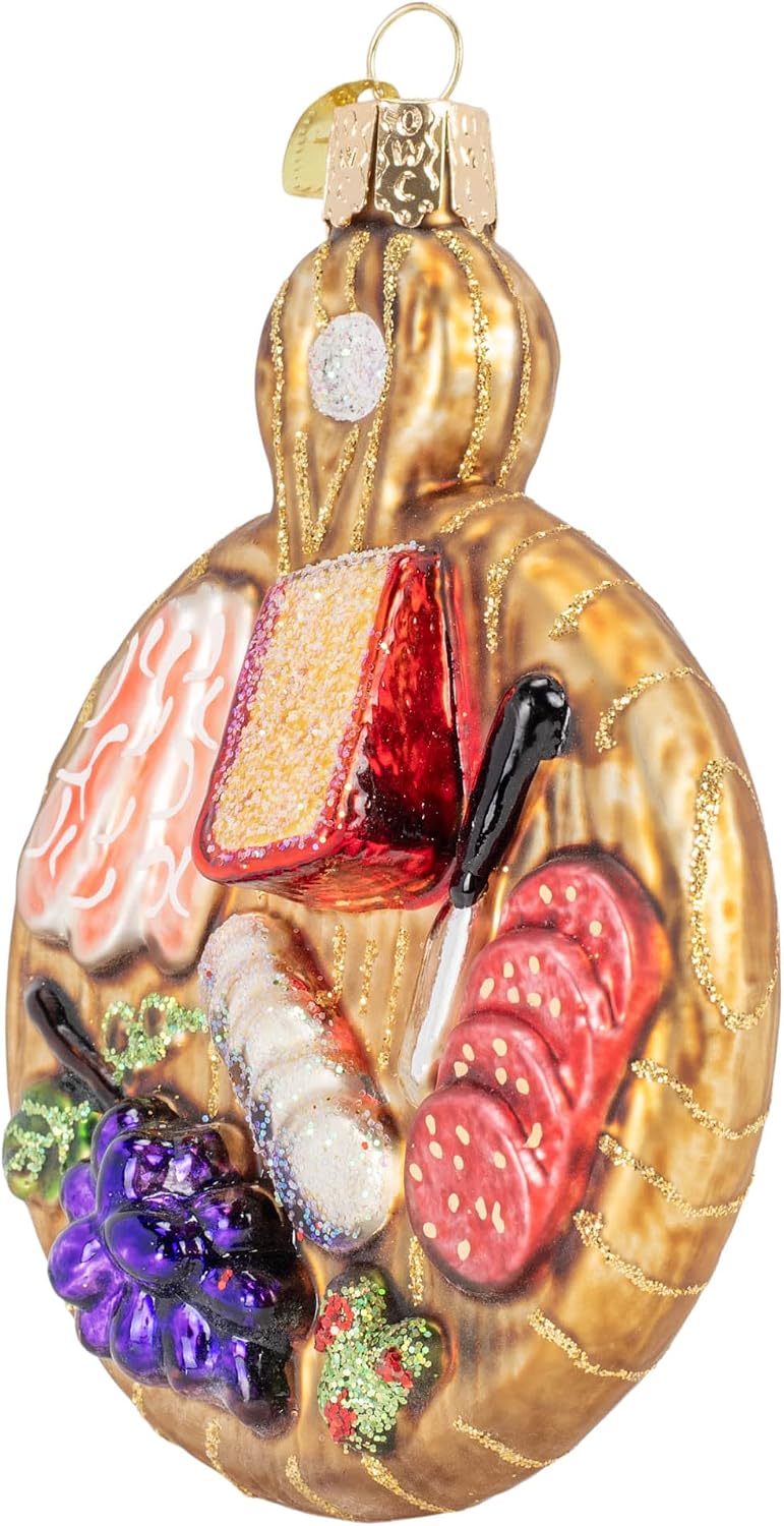 Old World Christmas Charcuterie Board Glass Blown Ornament for Christmas Tree, Handcrafted Holiday Decoration, Food Collection