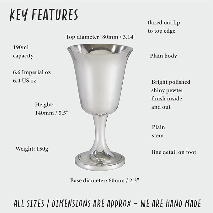 Wentworth Pewter - Large Pewter Bell Goblet, Wine Goblet, Wine Glass, Bright Polished Pewter