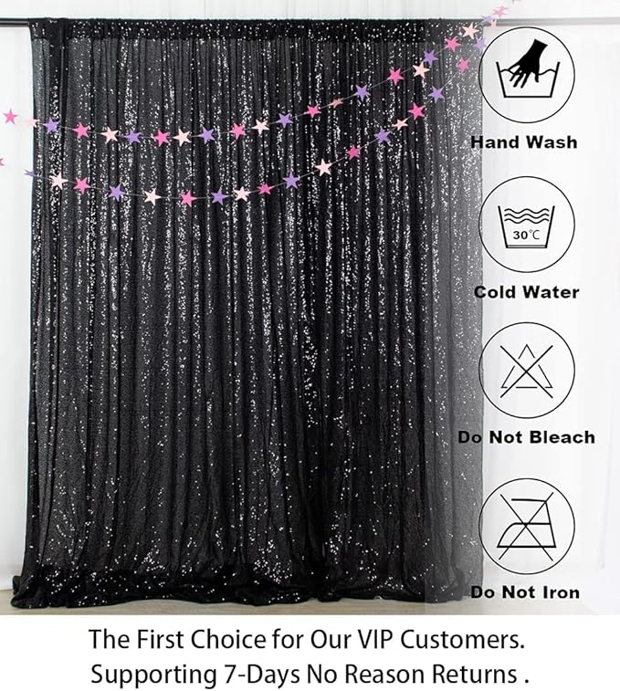 ShinyBeauty Black Sequin Backdrop - 8x10FT Photo Booth Background Fabric for Wedding, Birthday Party