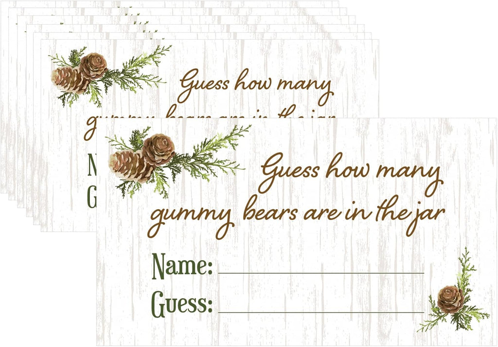 DISTINCTIVS Guess How Many Gummy Bears Woodland Baby Shower Game (Extra Guessing Cards)