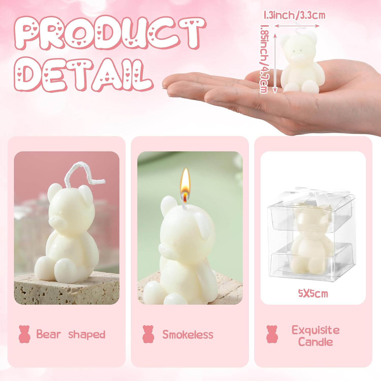 Hoolerry 30 Pcs Baby Shower Favors Mini Bear Candles Party Favors with Boxes Handmade Bear Shaped Candles Bulk for Baby Shower Boys Girls Wedding Gender Reveal Party Guest (White)