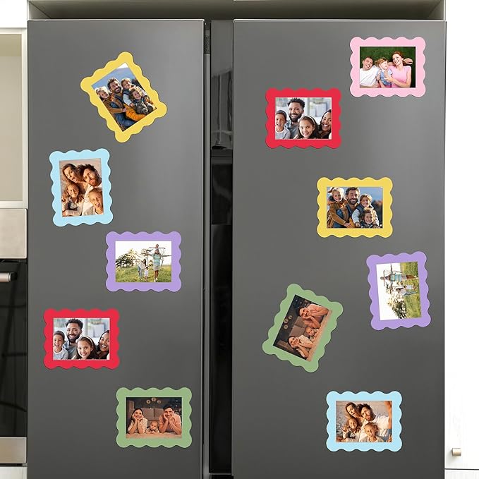Kingdder 12 Pcs Scalloped Magnetic Picture Frame for Refrigerator 2.5 x 3.5 Pastel Reusable Picture Frame Magnets Decorative Photo Holders for Fridge Home School Office Kitchen Locker