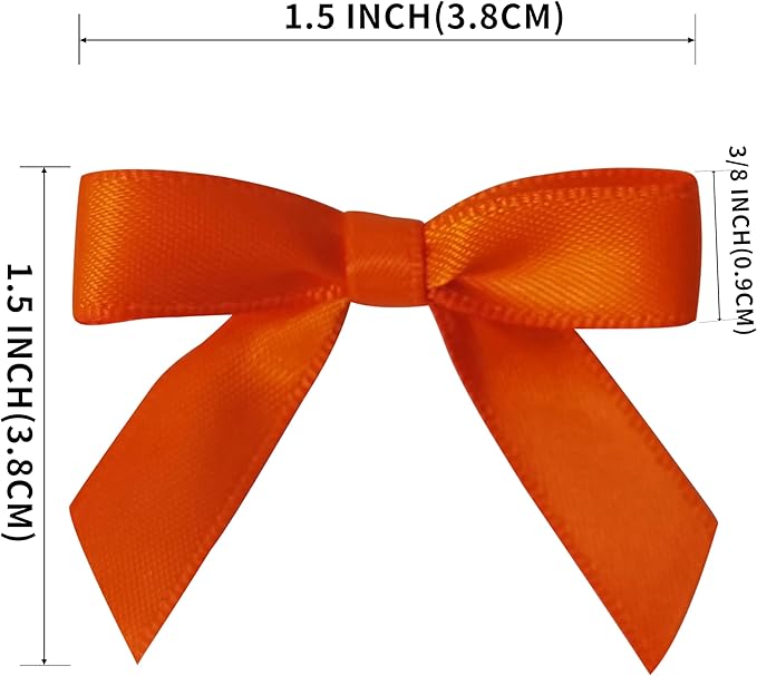 50pcs 1-1/2" Mini Orange Satin Ribbon Bows Without Twist Ties for Crafts Gift Wrapping Packing Christmas Decoration (Orange)