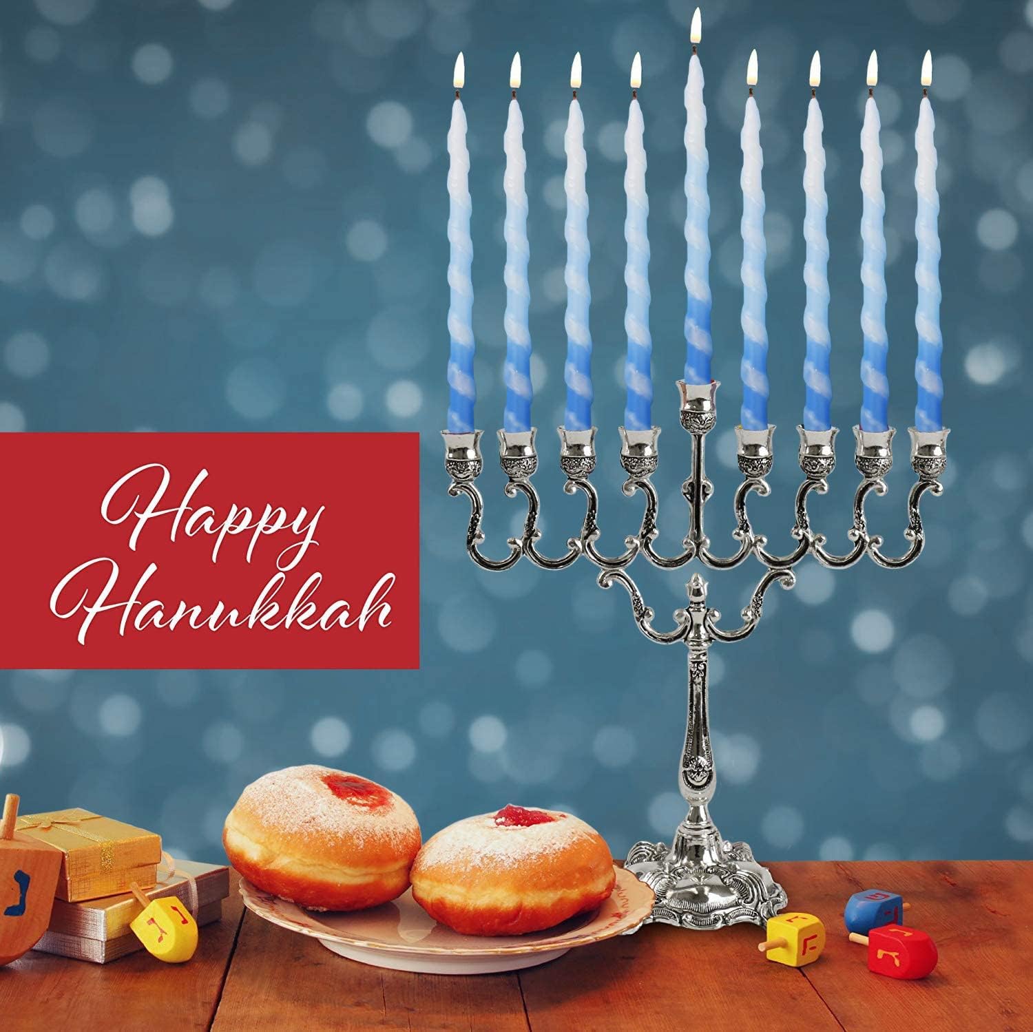 Ner Mitzvah Hanukkah Candles, Blue and White Spiral Dripless Chanukah Candle, Premium Quality Wax, 45 Candles for All 8 Nights