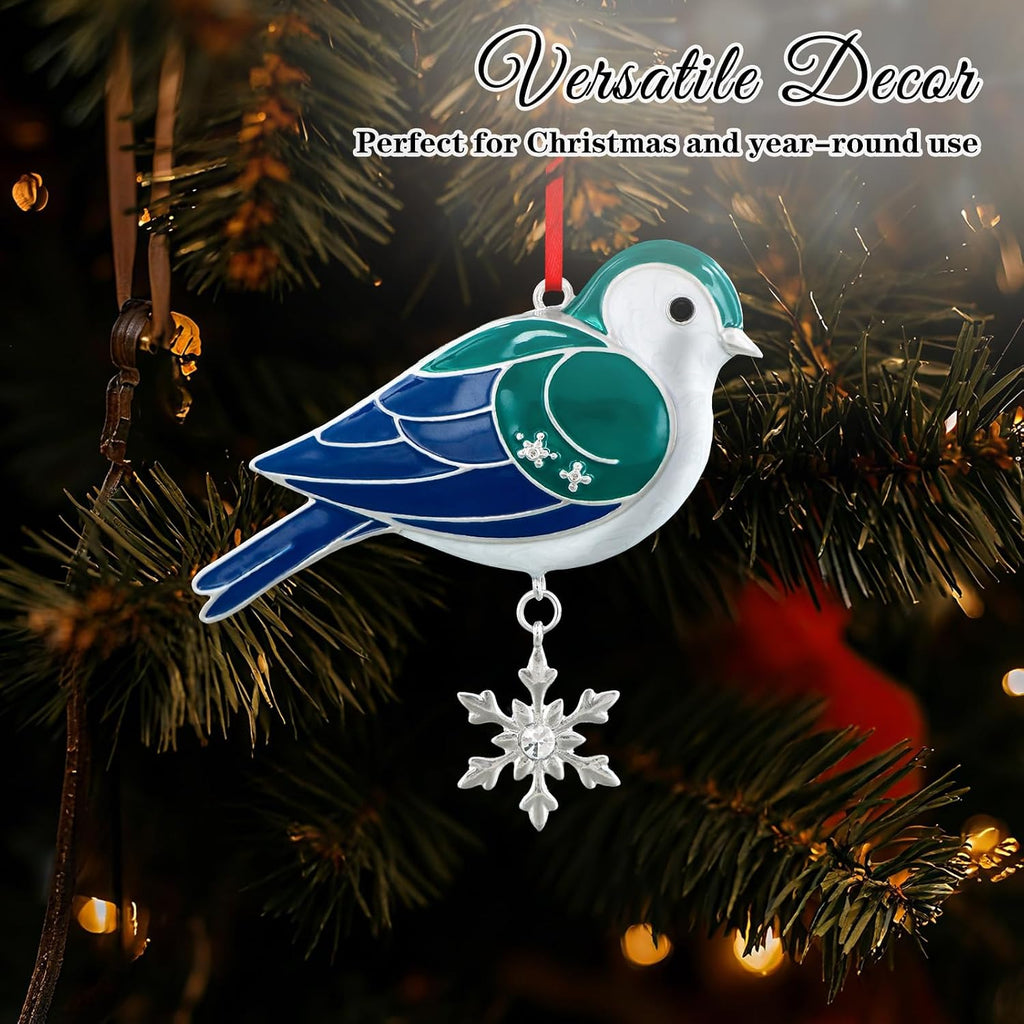 WhatSign Blue Bird Christmas Ornament - Metal Bird with Snowflake Hanging Decoration for Christmas Tree Party Animal Lovers Gifts for Women