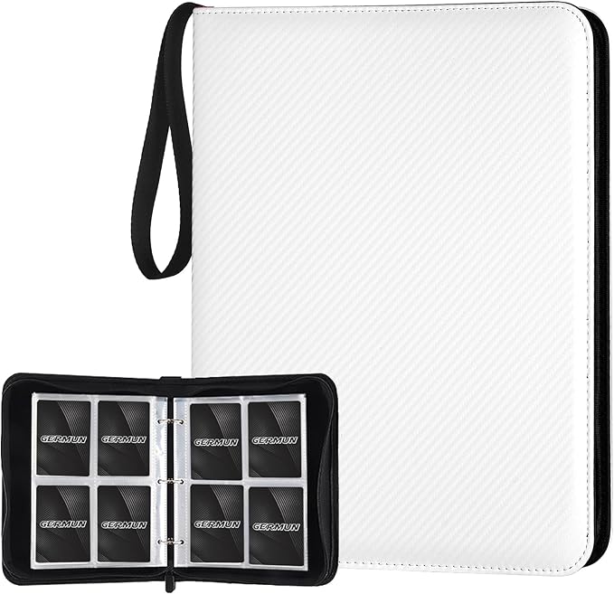 4 Pocket Card Binder, Premium Zip Trading Card Binder, 400 Double Sided Pocket PU Card Collection Binder, Collector Card Album, Card Folder for MTG, TCG, Sports Cards, Game Cards (White)