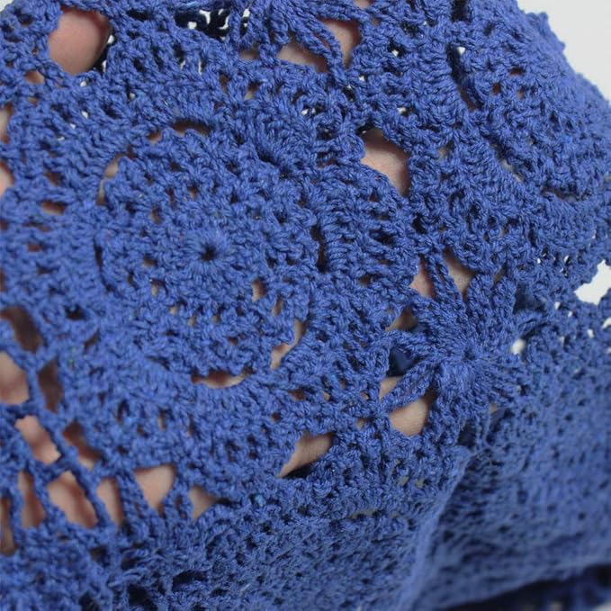 KEPSWET Cotton Handmade Crochet Lace Table Runner Blue Rectangle Coffee Table Dresser Decor (14x72 inch)