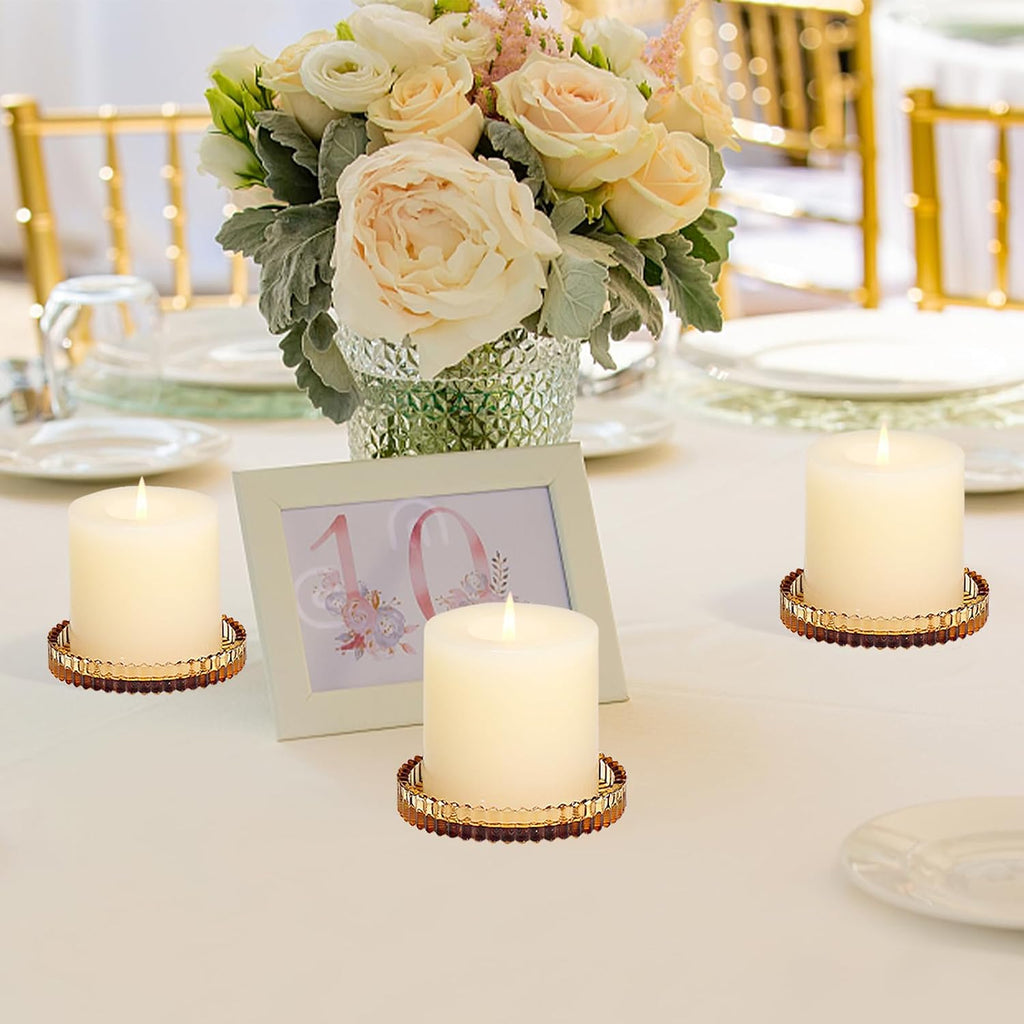 Vixdonos 3.8 Inch Glass Pillar Candle Holder Set Pack 2 Gear Round Plate Serrated Candle Stand for Table Centerpieces,Party, Wedding and Home Decor