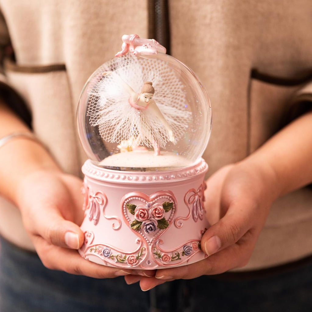 Ballerina Snow Globe Music Box with LED Lights – Classic Ballet Dancer Gift, Clear Glass Globe, Perfect for Ballet Lovers, with Music The Blue Danube