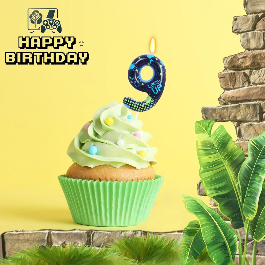 STG Birthday Candles for Boys - Number 9 Candle for Video Game Birthday Cake Topper, Fort Battle Level Up Game Themed Birthday Party Supplies (Number 9)