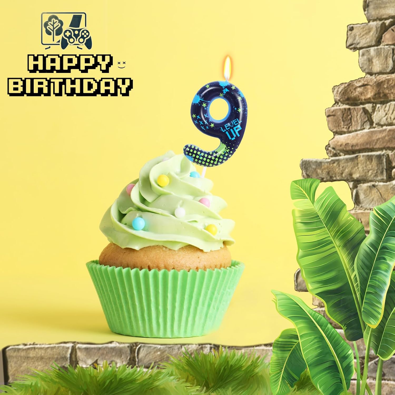 STG Birthday Candles for Boys - Number 9 Candle for Video Game Birthday Cake Topper, Fort Battle Level Up Game Themed Birthday Party Supplies (Number 9)