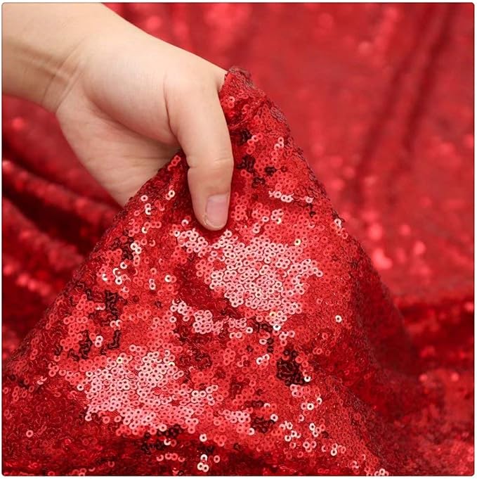 QueenDream Sequin Tablecloth 90"x156" Red Tablecloth Rectangular Party Tablecloth for Christmas Wedding Birthday Bridal Shower Decorations