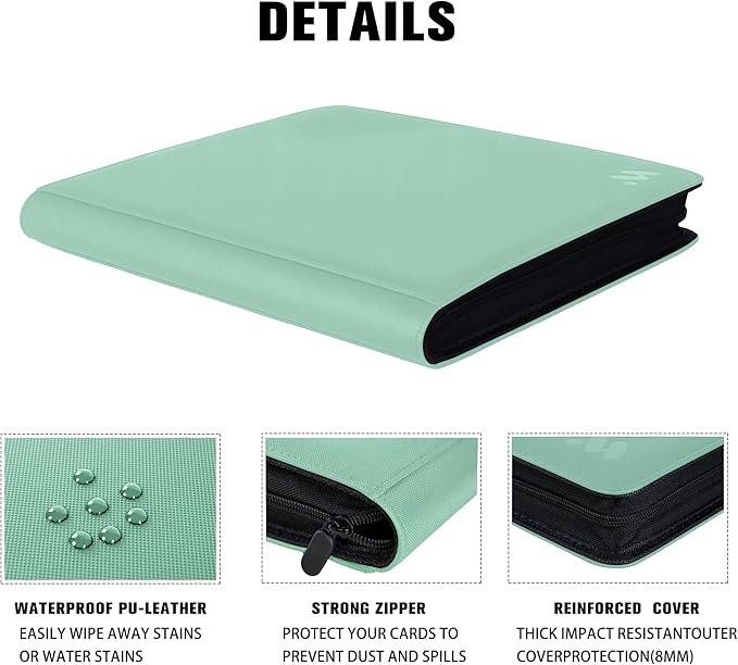 Premium 1000+ Pockets Card Binder,16 Pockets Trading Card Binder Ringless Side Loading Trading Card Album Folder for TCG - Light Green