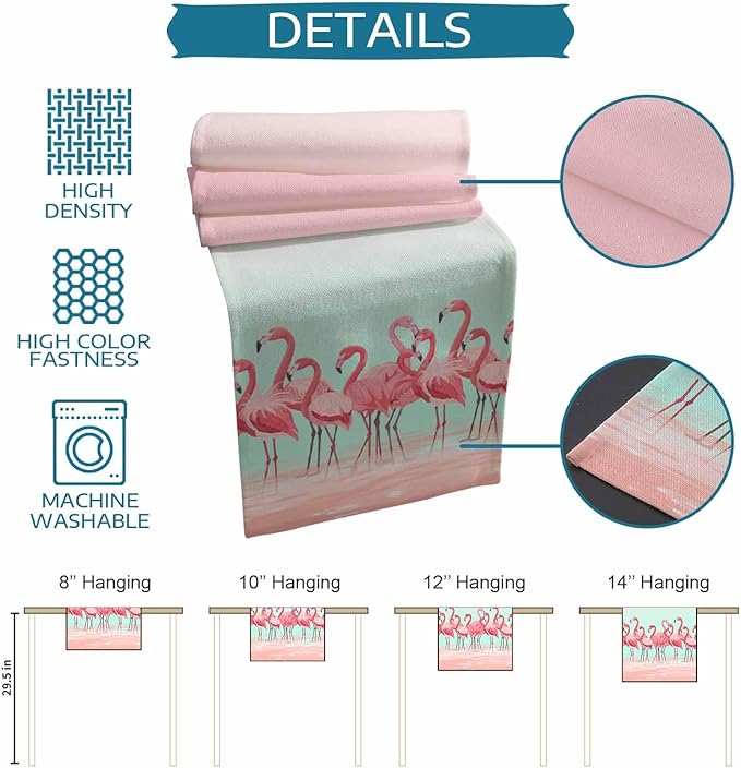 Tropical Flamingo Cotton Linen Table Runner for Dining Kitchen, Wedding Outdoor Party Tablerunners Decoration, Pink Bird Coastal Nautical Animal Dresser Scarf Coffee Tablecloth Runners 13x120 Inches