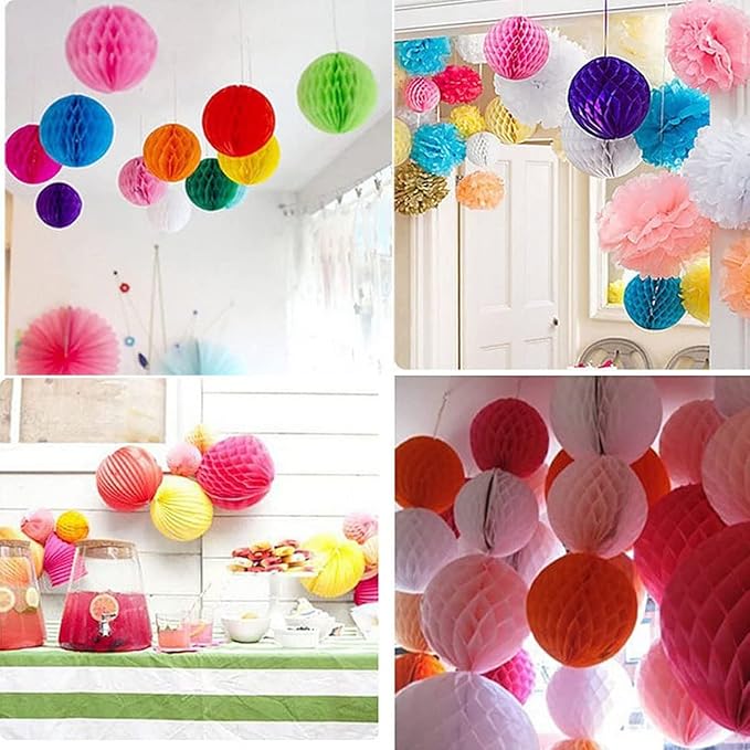 15pcs Honeycomb Decorations - 4'' 6'' 8'' Party Tissue Pink Honeycomb Flower Ball Hanging Flower Balls for Baby Shower Birthday Wedding Nursery Decor (4'' 6'' 8'' Pink Kit)