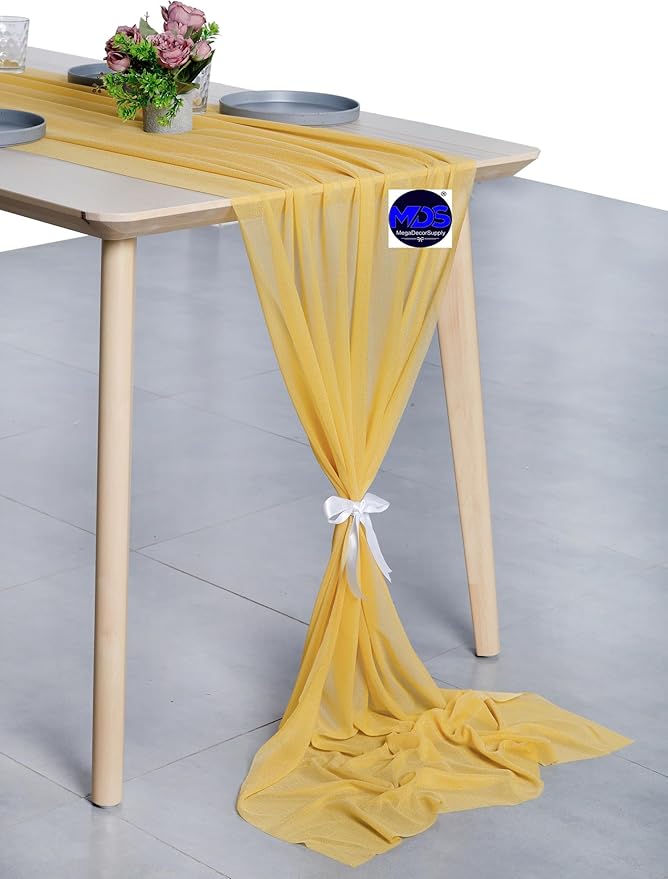 MDS Halloween Chiffon Table Runner - 25 Pack, 29 x 170 Inches, 14ft Each - Sheer Spooky Table Runners for Haunted House Parties, Trick-or-Treat Tables, Witchy Décor, Wedding & Events - Gold