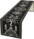 Ancient Abstract Pattern Table Runner, Tree of Life Eagle Dragon Boat Rudder Black and White Table Runner 13x70 Inch
