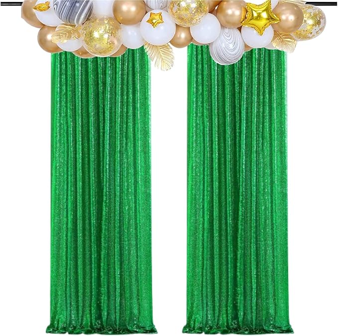 Poise3EHome Green Sequin Backdrop Curtain, 2 Panels 2FTx8FT Glitter Background for Party Halloween Birthday Party Baby Shower Wedding Christmas Thanksgiving Holiday Festival Decor