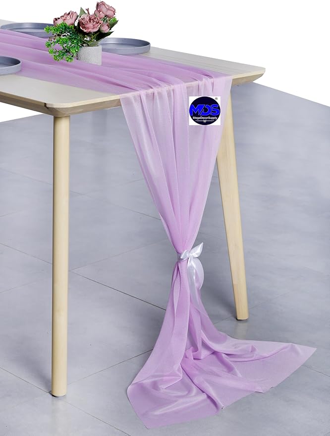 MDS 2 Pack 14ft Chiffon Table Runner 29 x 170 Inches Sheer Wedding Runner Romantic Rustic Table Runner for Wedding Decorations, Birthday Parties, Bridal Shower Party Arch Decor - Orchid