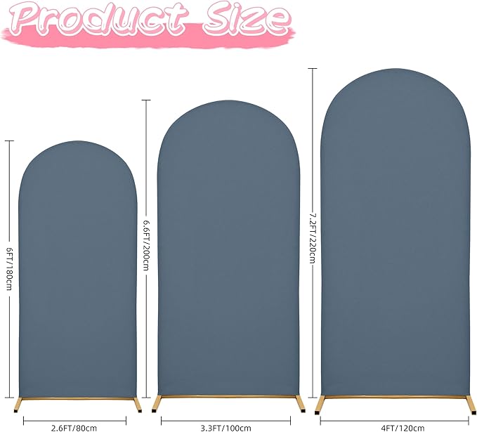 Wedding Arch Covers Arch Backdrop Cover Arch Stand Covers 7.2FT 6.6FT 6FT Set of 3 Arch Cover Spandex Fabric Stretchy Backdrop for Wedding Birthday Party Decoration Baby Shower (Dusty Blue)
